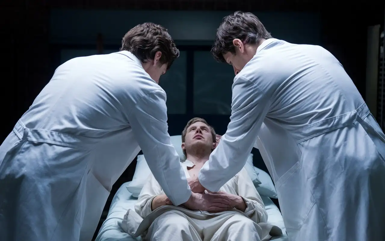 Medical detectives, medici seeking to cure a patient, with a dark background