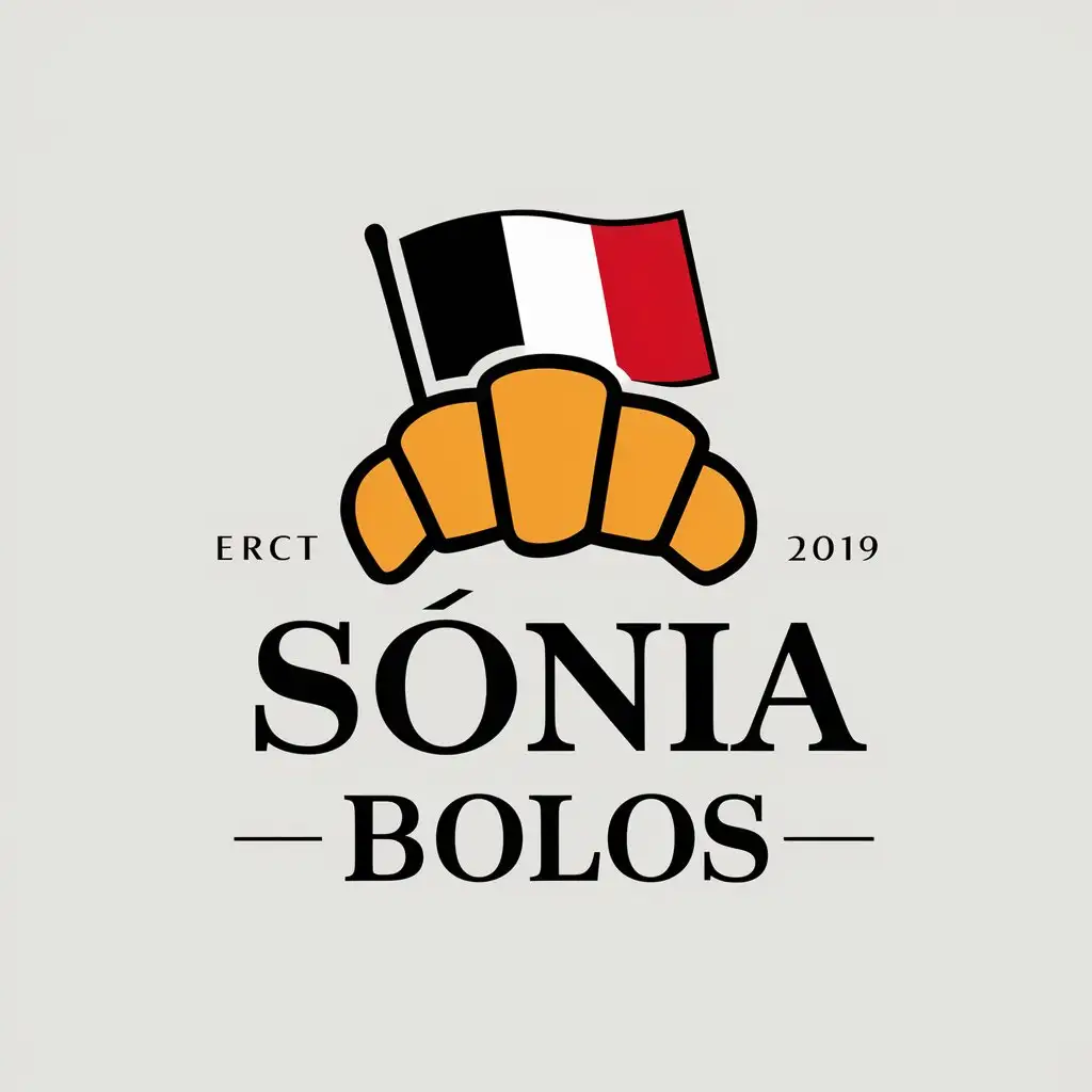 a vector logo design,with the text "Sónia Bolos", main symbol:A croissant holding a French flag,complex,be used in Restaurant industry,clear background