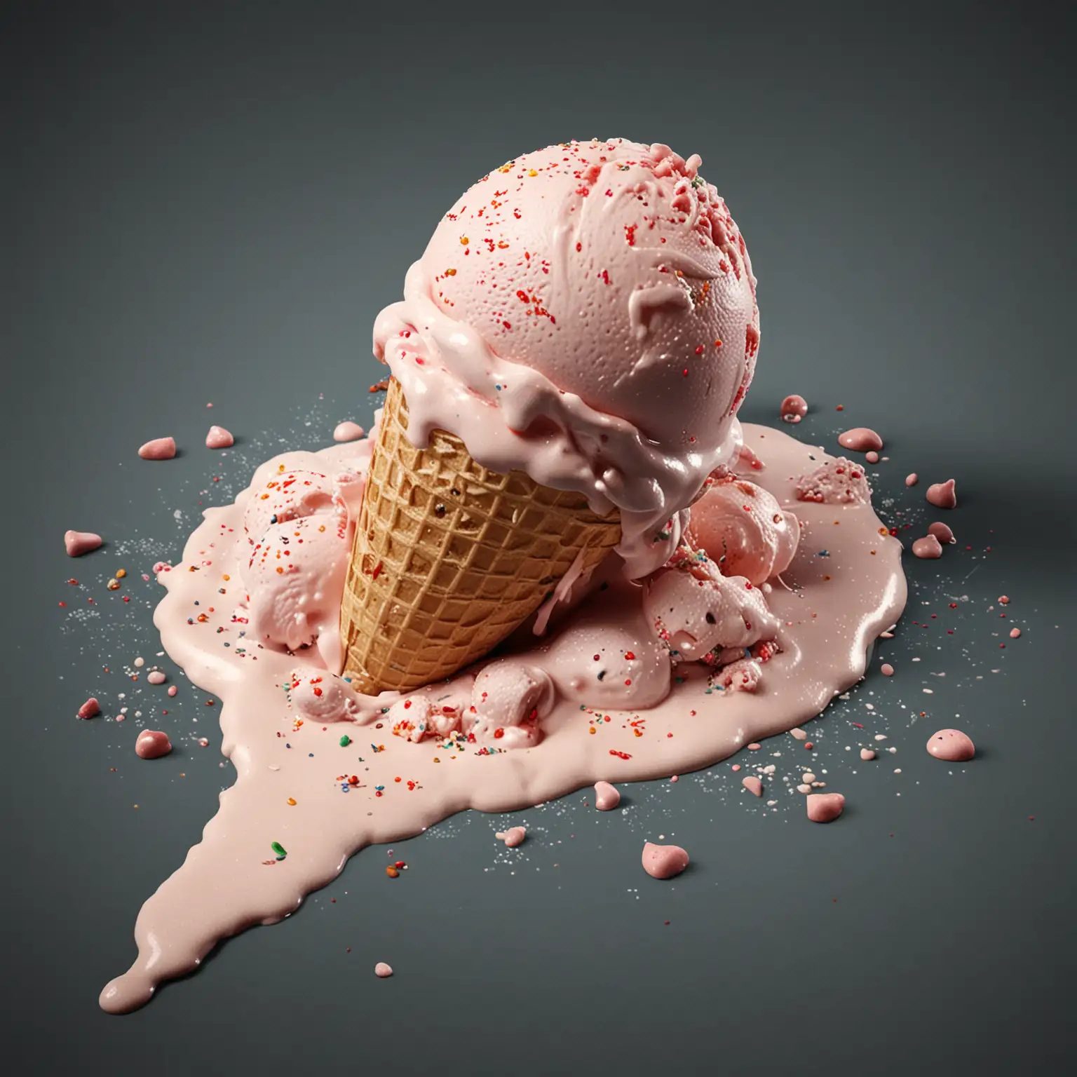 Spilled Ice Cream on Wooden Tabletop Realistic HD Image