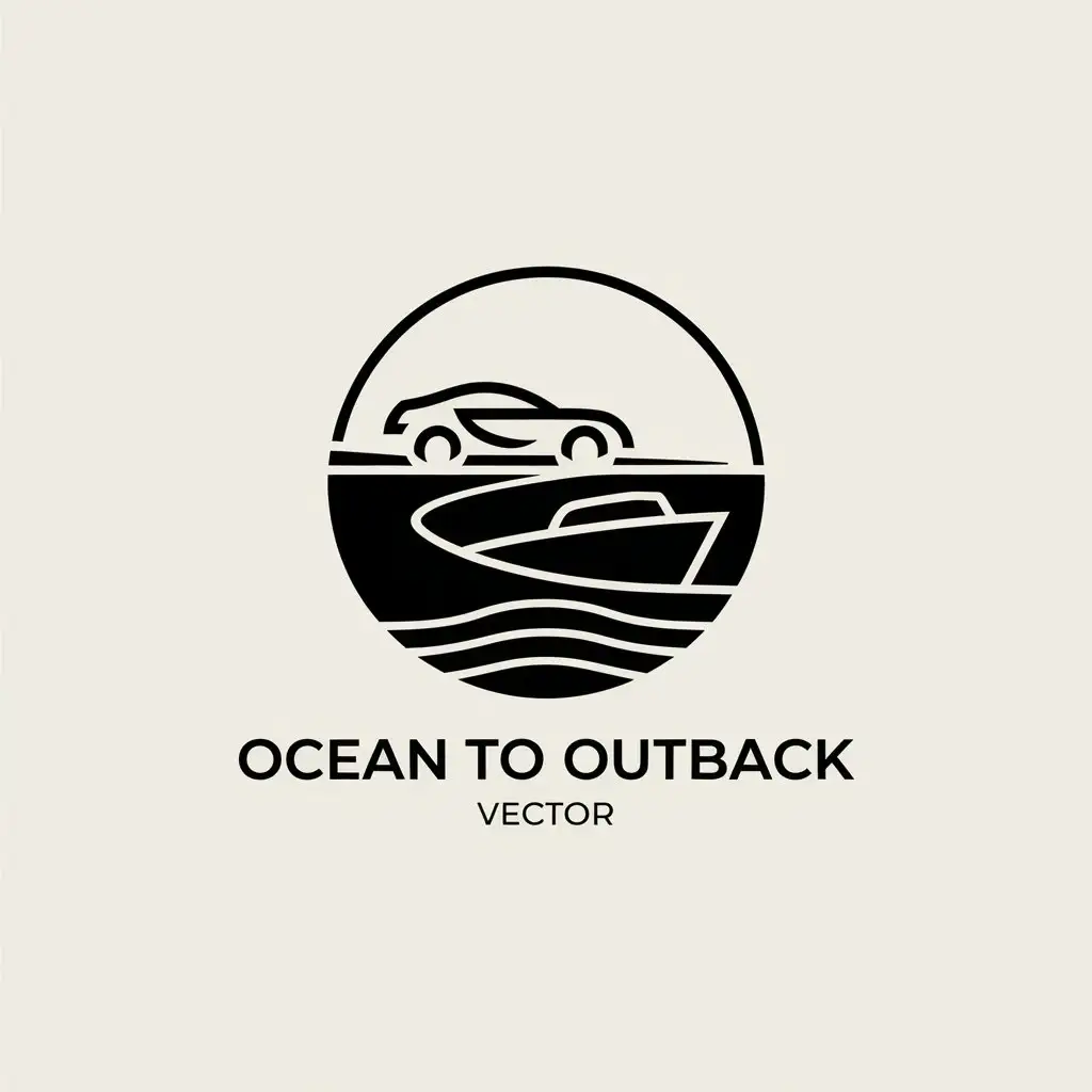 LOGO Design for Ocean To Outback Minimalist Black and White with Car and Boat Elements