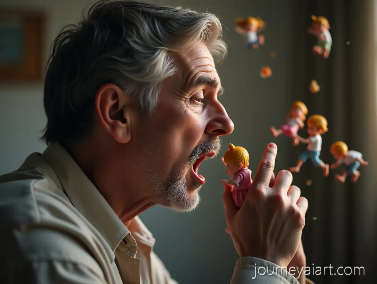 CloseUpAI-Art-Prompt-Expansion-of-a-MiddleAged-Man-Coughing-with-Miniature-Family-Members-in-Droplets