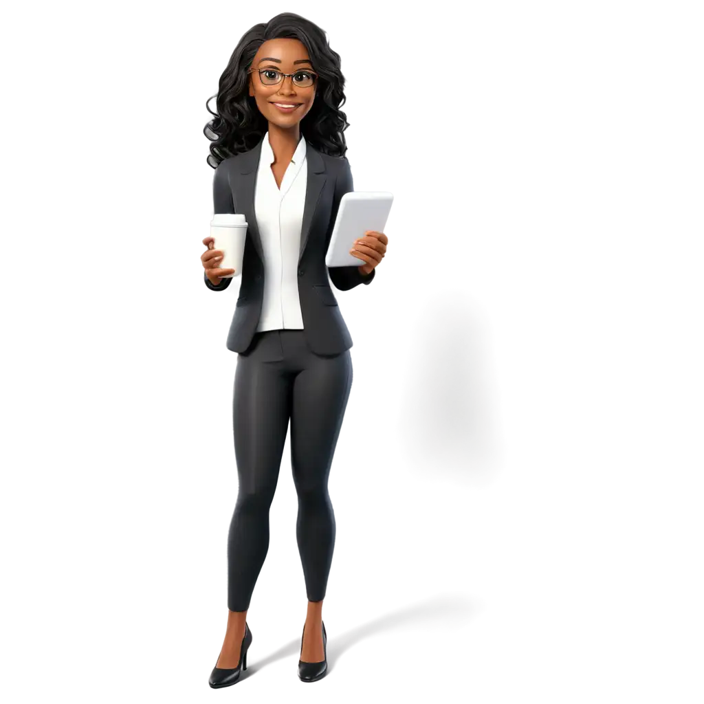 ConfPNG-Image-SEO-Optimizationident-Young-Black-Woman-in-Blazer-Holding-Tablet-and-Coffee-PNG-Image-for-Professional-Use