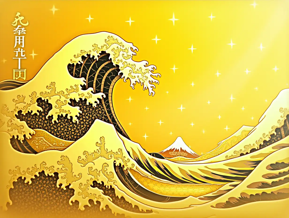 Yellow fractal in Kanagawa style wave