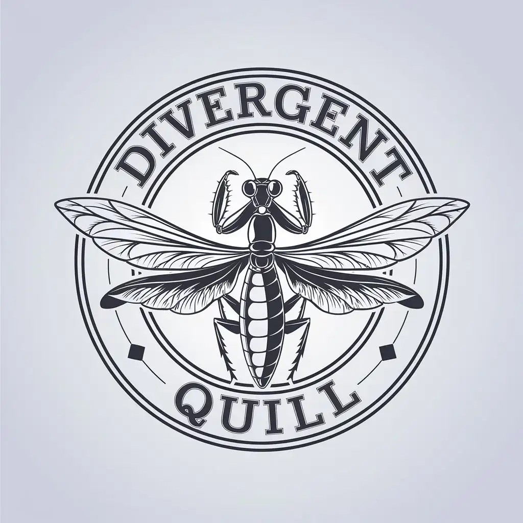 LOGO Design for Divergent Quill Vector with Praying Mantis Symbol and Clear Background