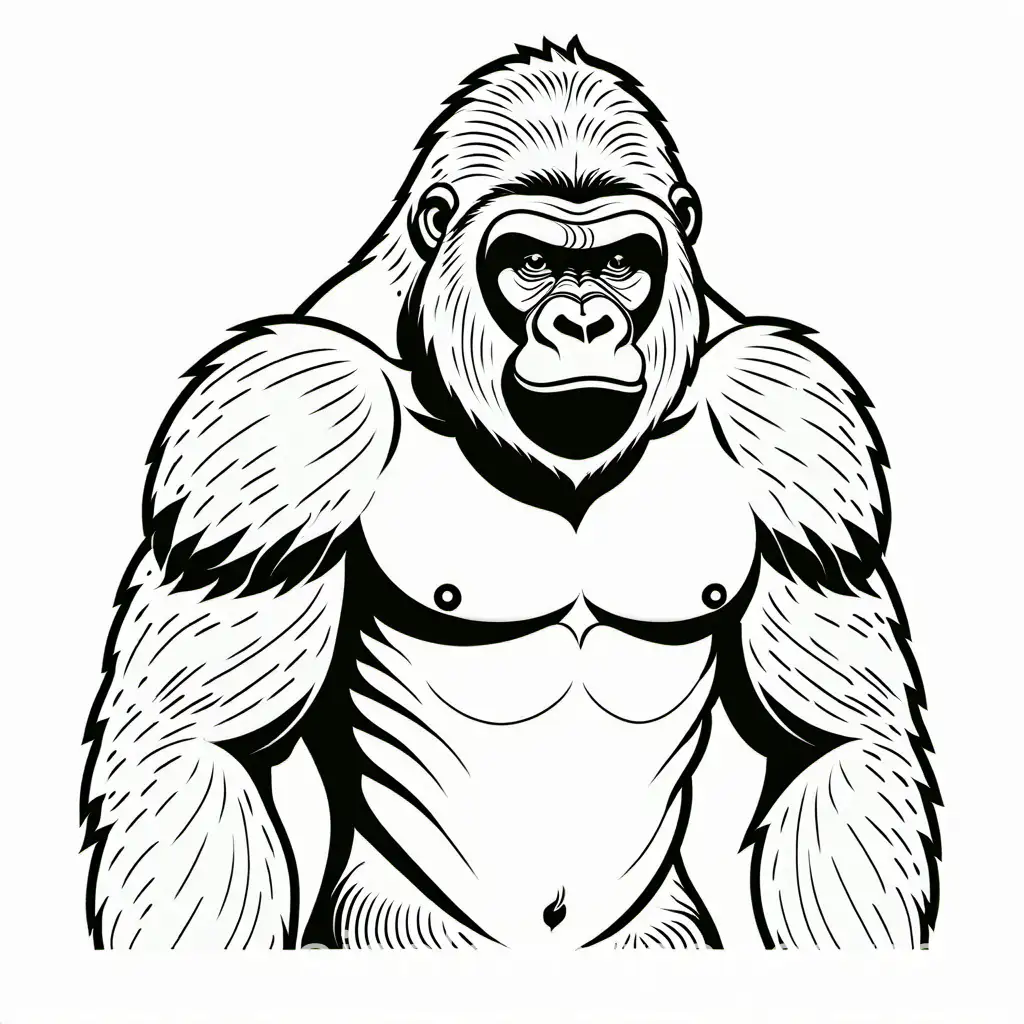 Gorilla , Coloring Page, black and white, line art, white background, Simplicity, Ample White Space. The background of the coloring page is plain white to make it easy for young children to color within the lines. The outlines of all the subjects are easy to distinguish, making it simple for kids to color without too much difficulty