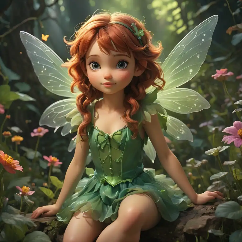 Enchanted Forest Fairy Sitting on Mushroom