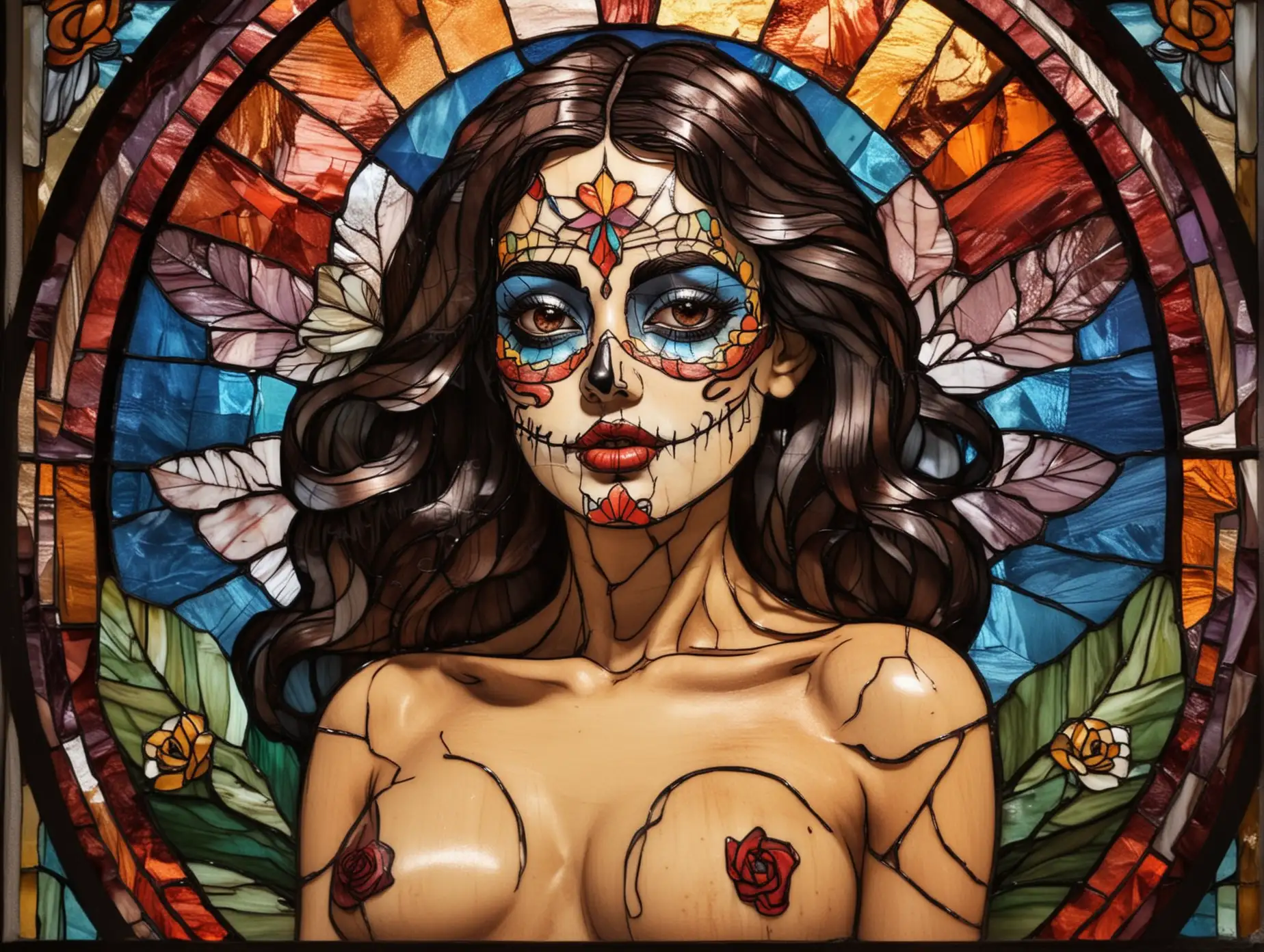 Colorful-Stained-Glass-Art-of-Day-of-the-Dead-Mexican-Woman