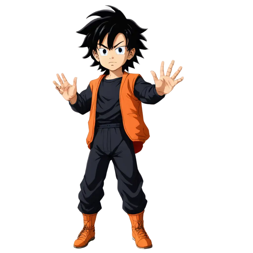 Boy with black hair and dragon ball clothes