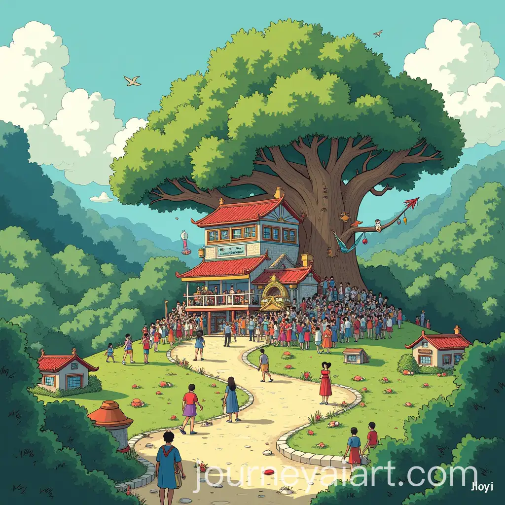 Studio-GhibliInspired-Digital-Art-of-Crowded-Building-and-Tree-Landscape