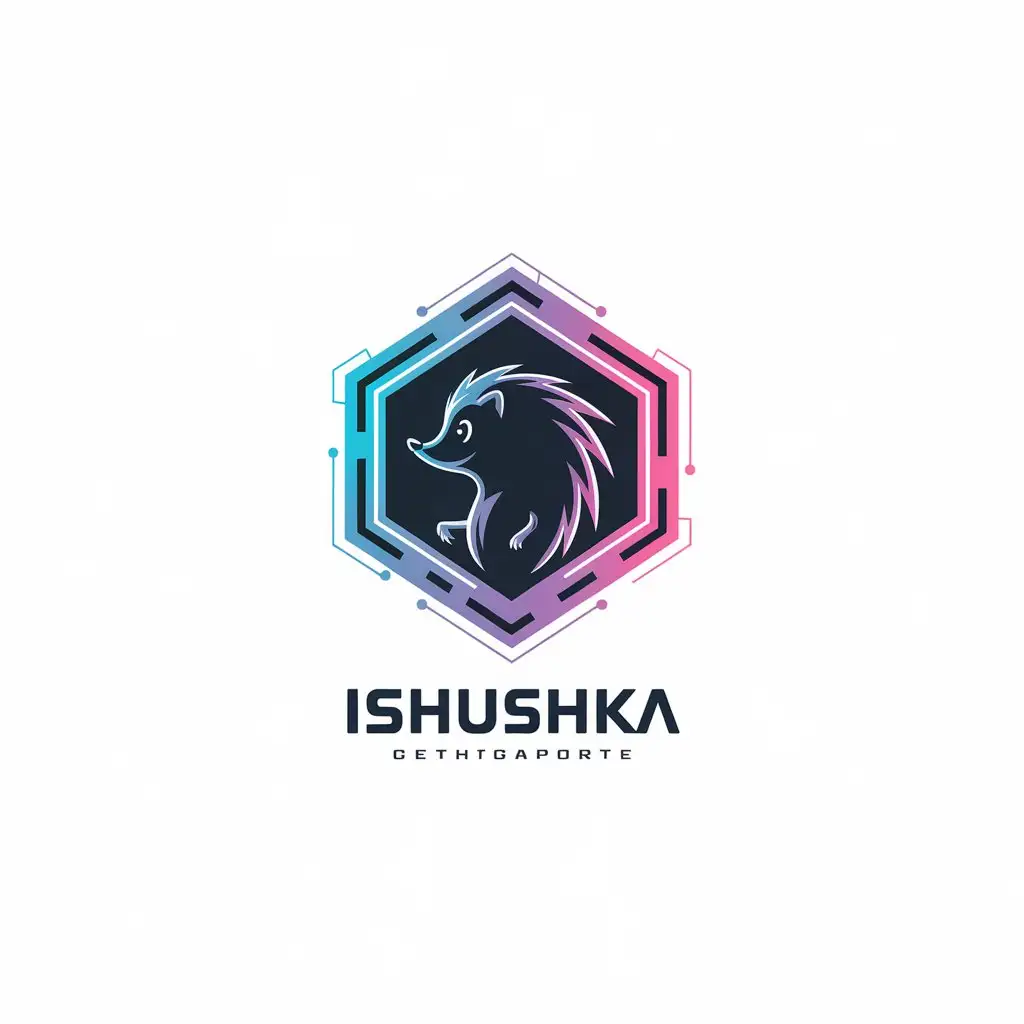 LOGO-Design-for-ISHUSHKA-Stylish-Hedgehog-in-Cyberpunk-Style-on-Neon-Backdrop