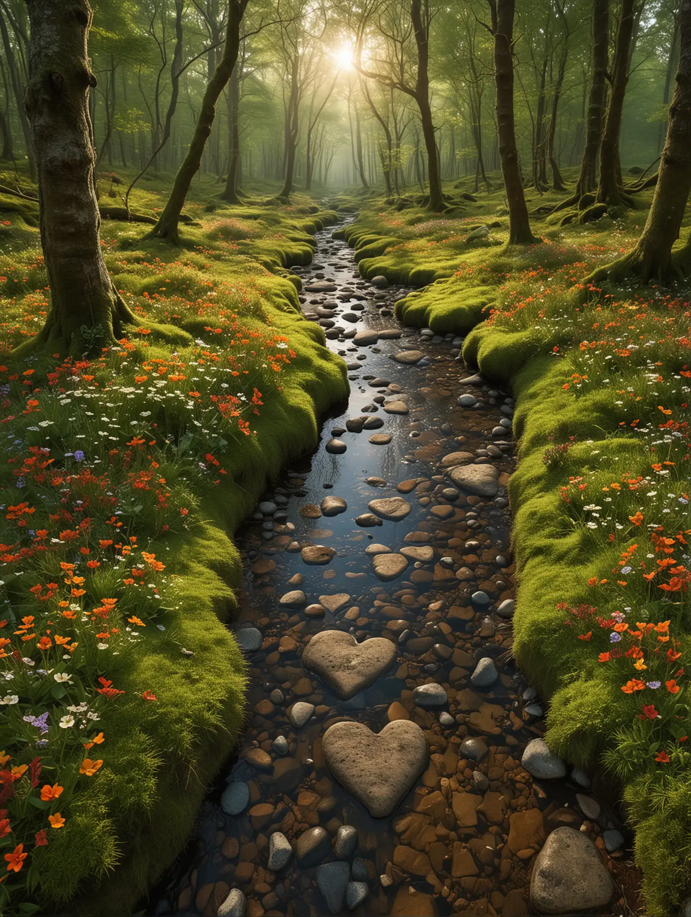 Sunlit-Forest-Floor-with-Moss-and-Wildflowers