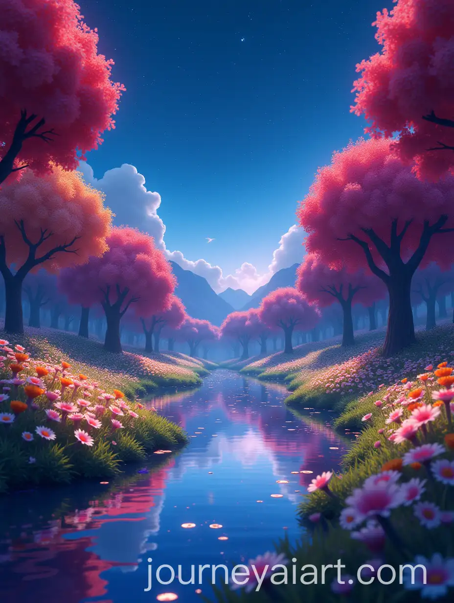 Magical-Anime-Nature-Forest-Clearing-with-Cosmic-Lighting-and-Pond-Reflection