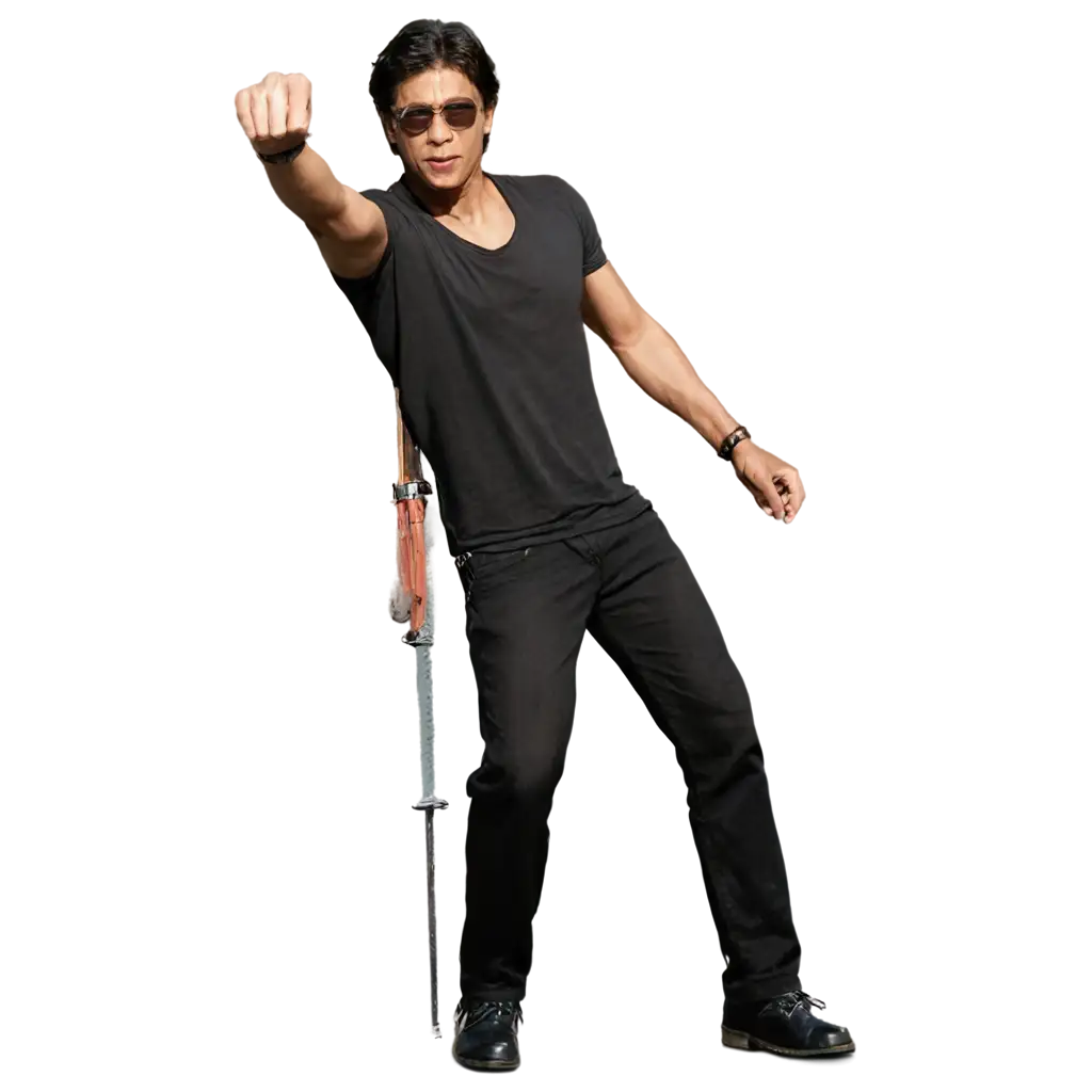 image of original Shahrukh khan full body figure Bollywood celebrity India standing with holding TMT Bar with his Right hand