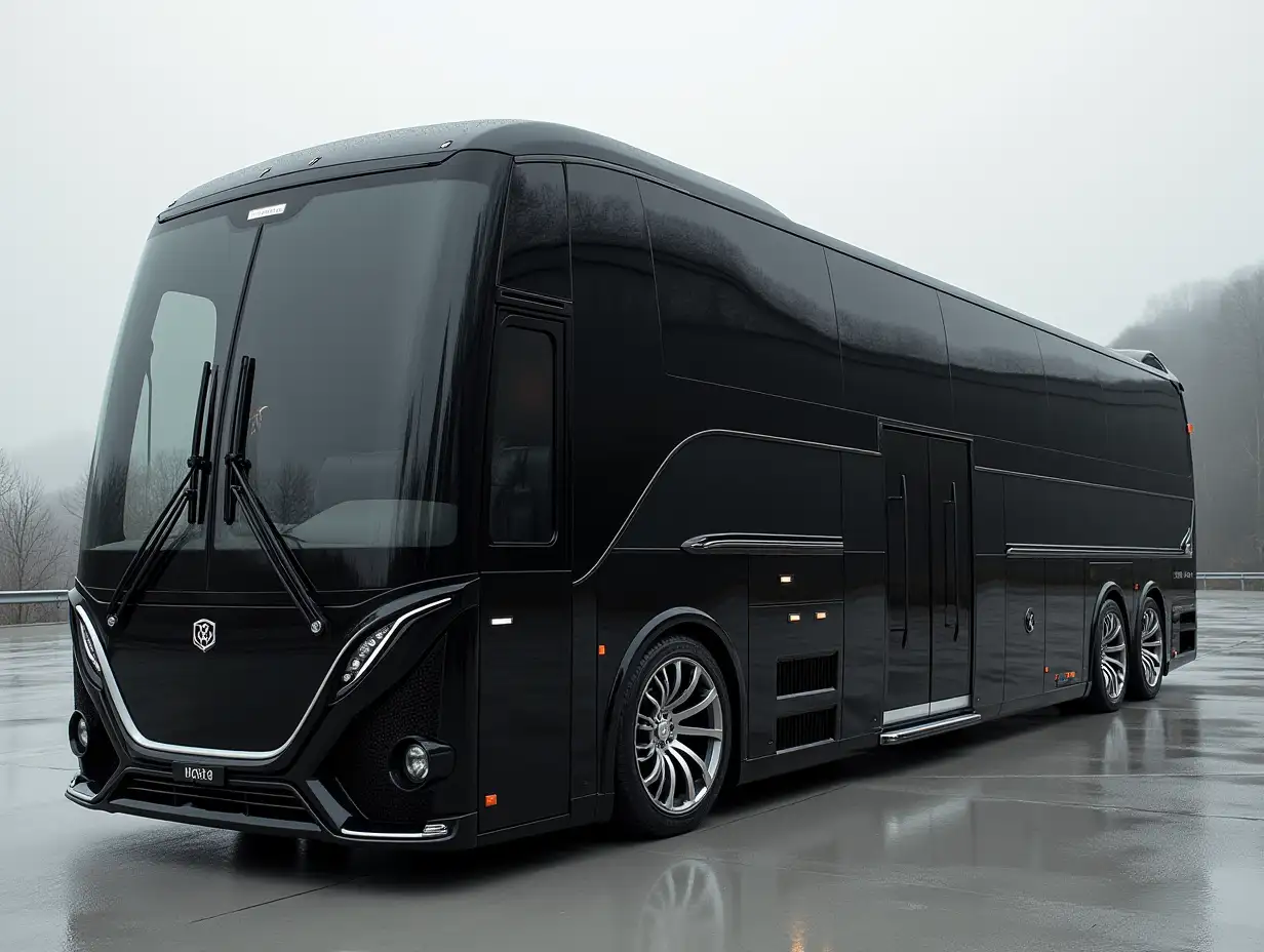 Supermodern utopian Sport Omnibus black sport edition, with Death's head, lowered chassis, 18-inch wide rims, aluminum wheels, cream black square silver Cyberpunk.