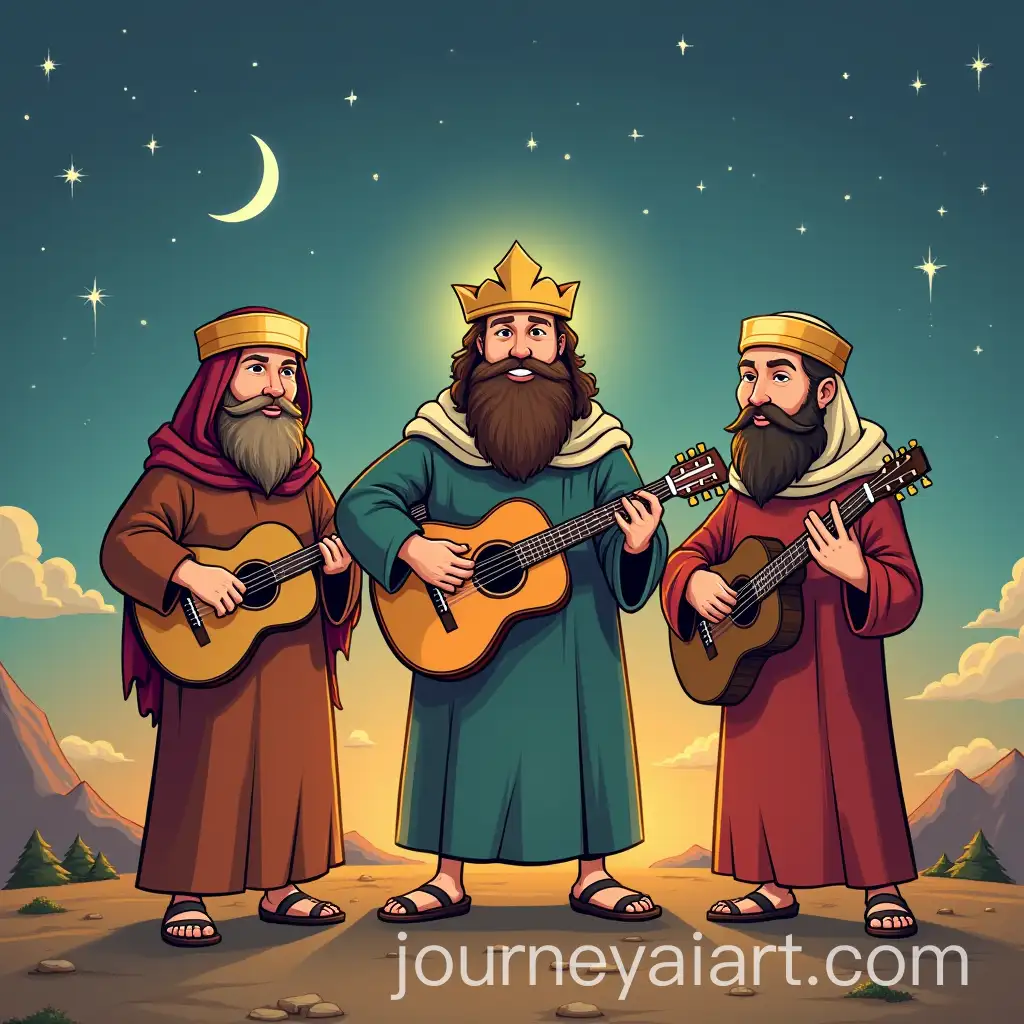 Three-Wise-Men-Playing-Guitar-in-a-Humorous-Cartoon-Style