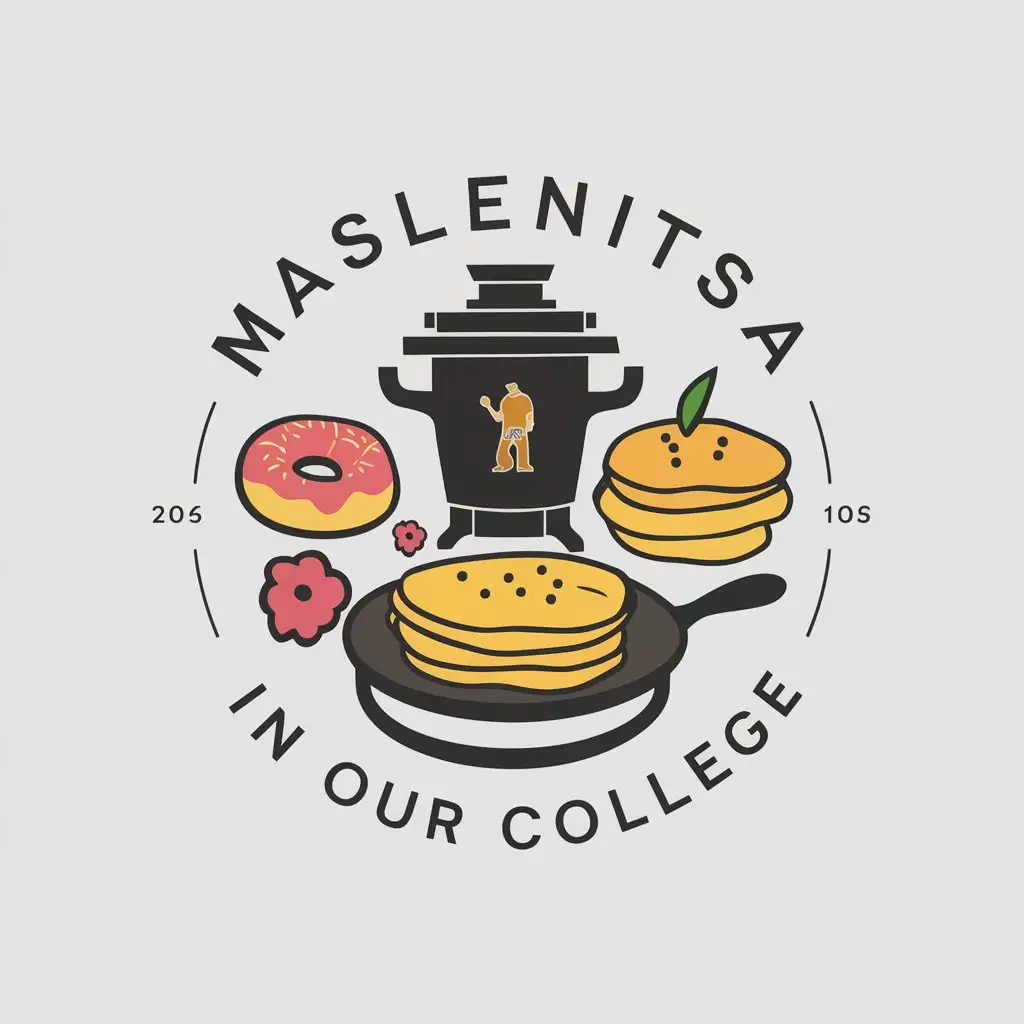 LOGO-Design-for-Maslenitsa-in-Our-College-Vector-Design-with-Pancake-Doughnuts-and-Samovar-Theme