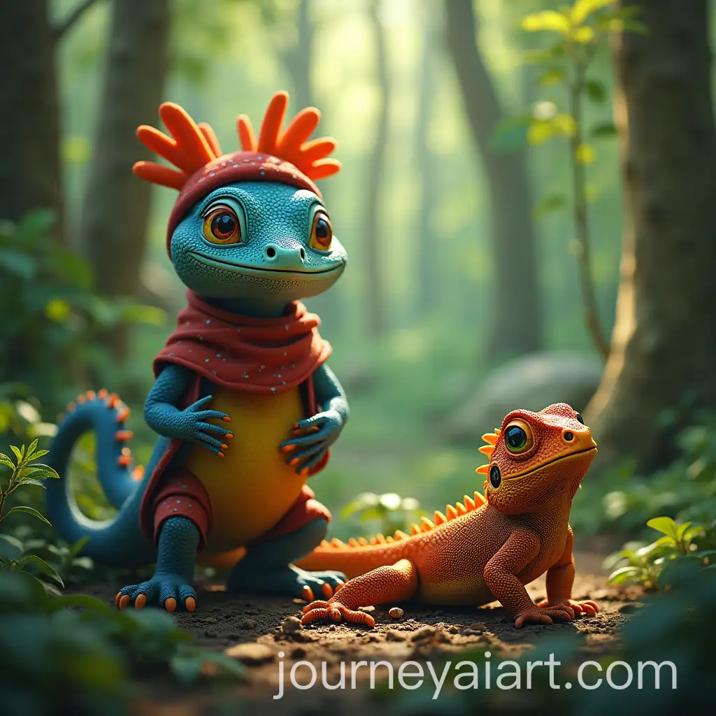 Muslim-Child-with-a-Colorful-Lizard-in-a-Lush-Forest