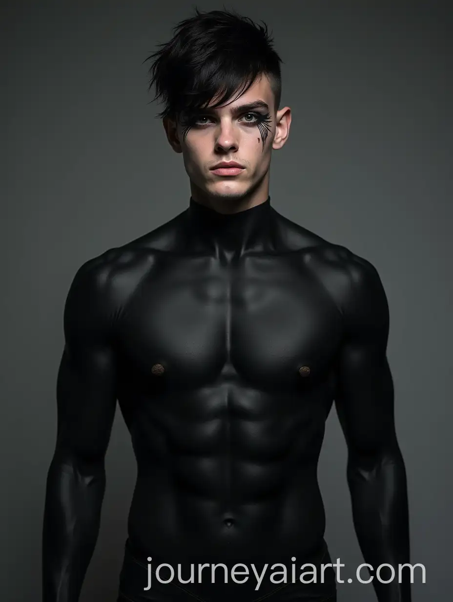 Intense-Black-and-Pale-Contrast-Matte-Black-Upper-Body-Portrait