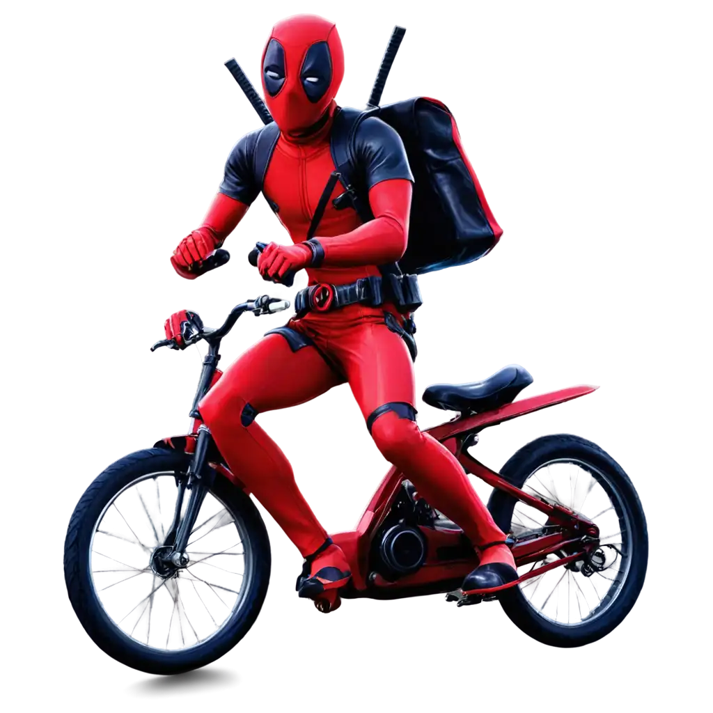 Deadpool-Riding-ThreeWheeled-Bicycle-PNG-Comic-Style-with-Vibrant-Colors-and-Dynamic-Pose