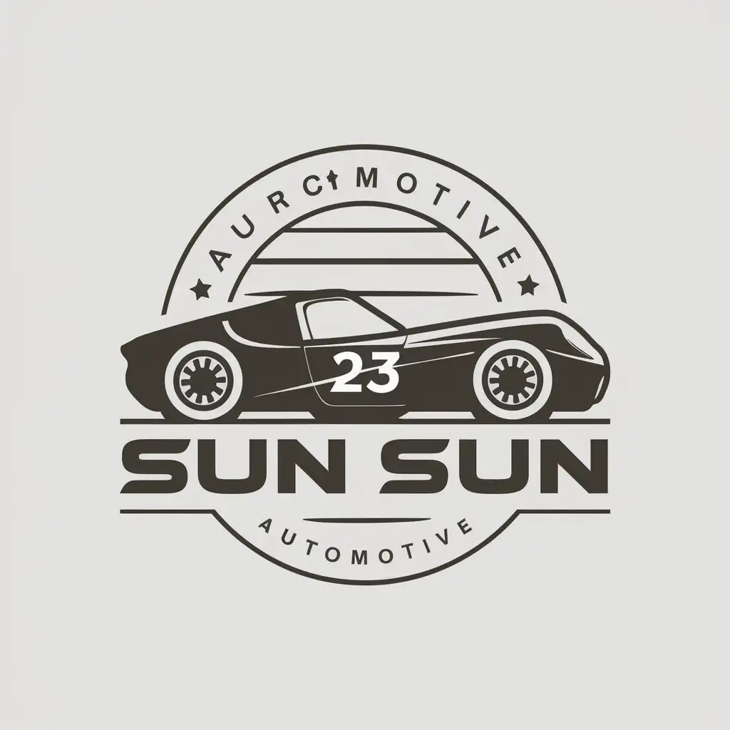 a vector logo design,with the text "SUN", main symbol:23/racing car,Moderate,be used in Automotive industry,clear background