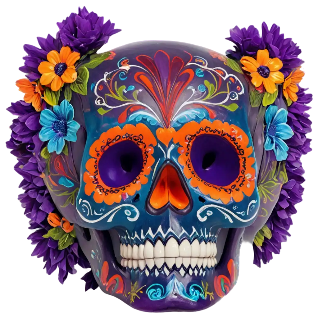 Vibrant-Blue-Day-of-the-Dead-Skull-PNG-with-Colorful-FlowerPNG-Image-Usage-Scenarios-Decorations-Festive-and-Detailed-Design