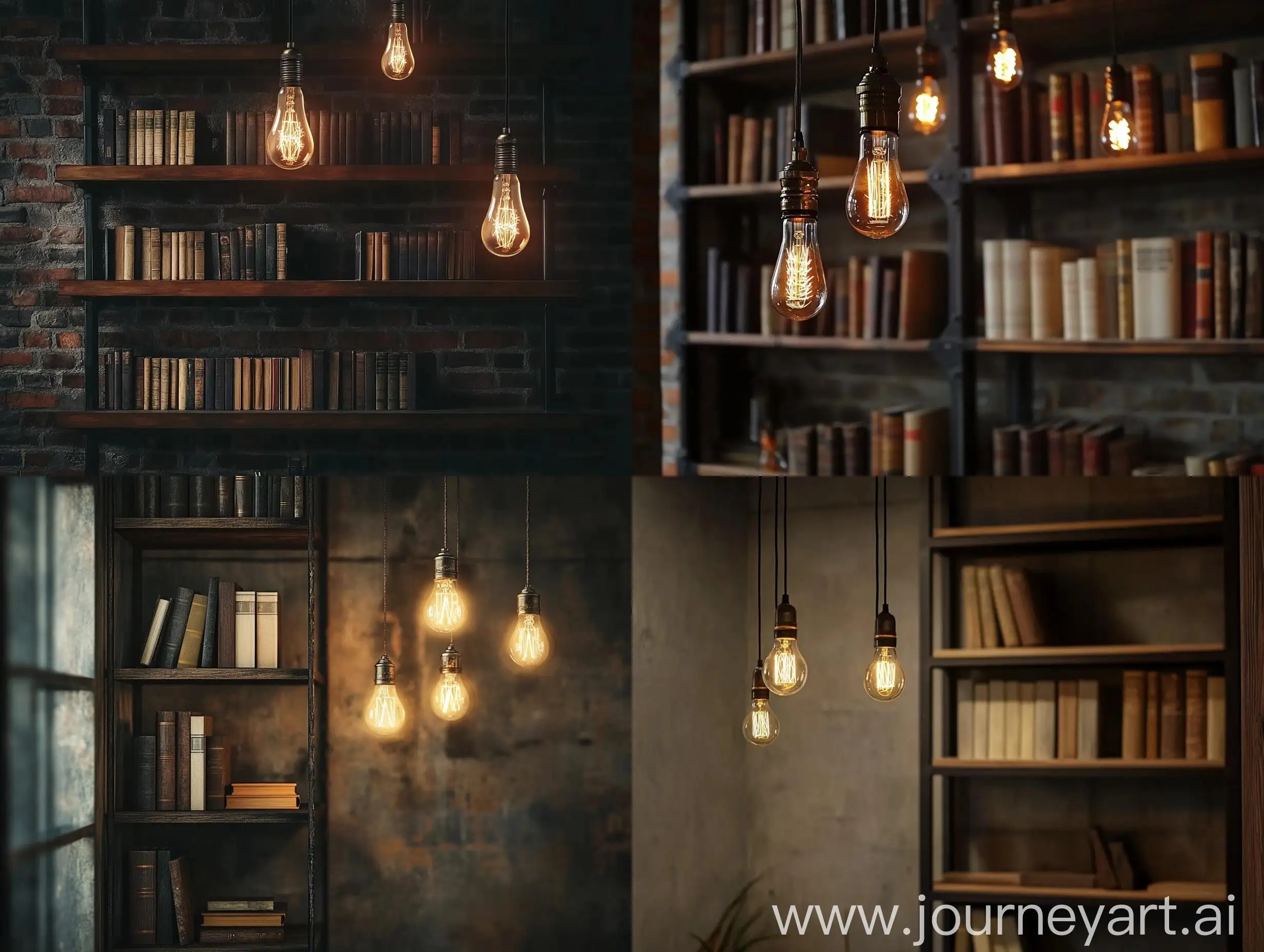 Minimalistic-Investment-Channel-Background-with-Iron-Bookcase-and-Old-Fashion-Light-Bulbs