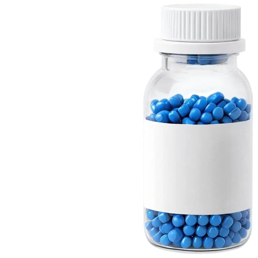 Realistic-PNG-Image-of-a-Clear-Medical-Bottle-Filled-with-Blue-Pills-for-Enhanced-Visual-Content