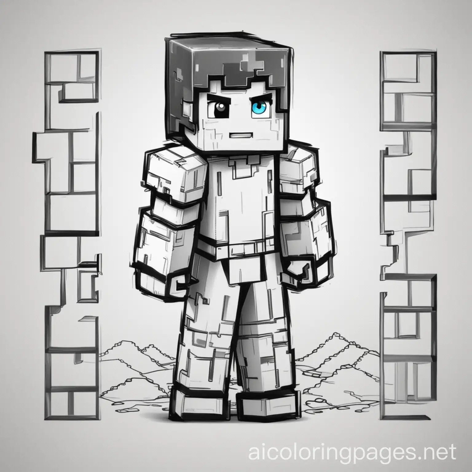 Minecraft-Coloring-Page-with-Simple-Line-Art-on-White-Background