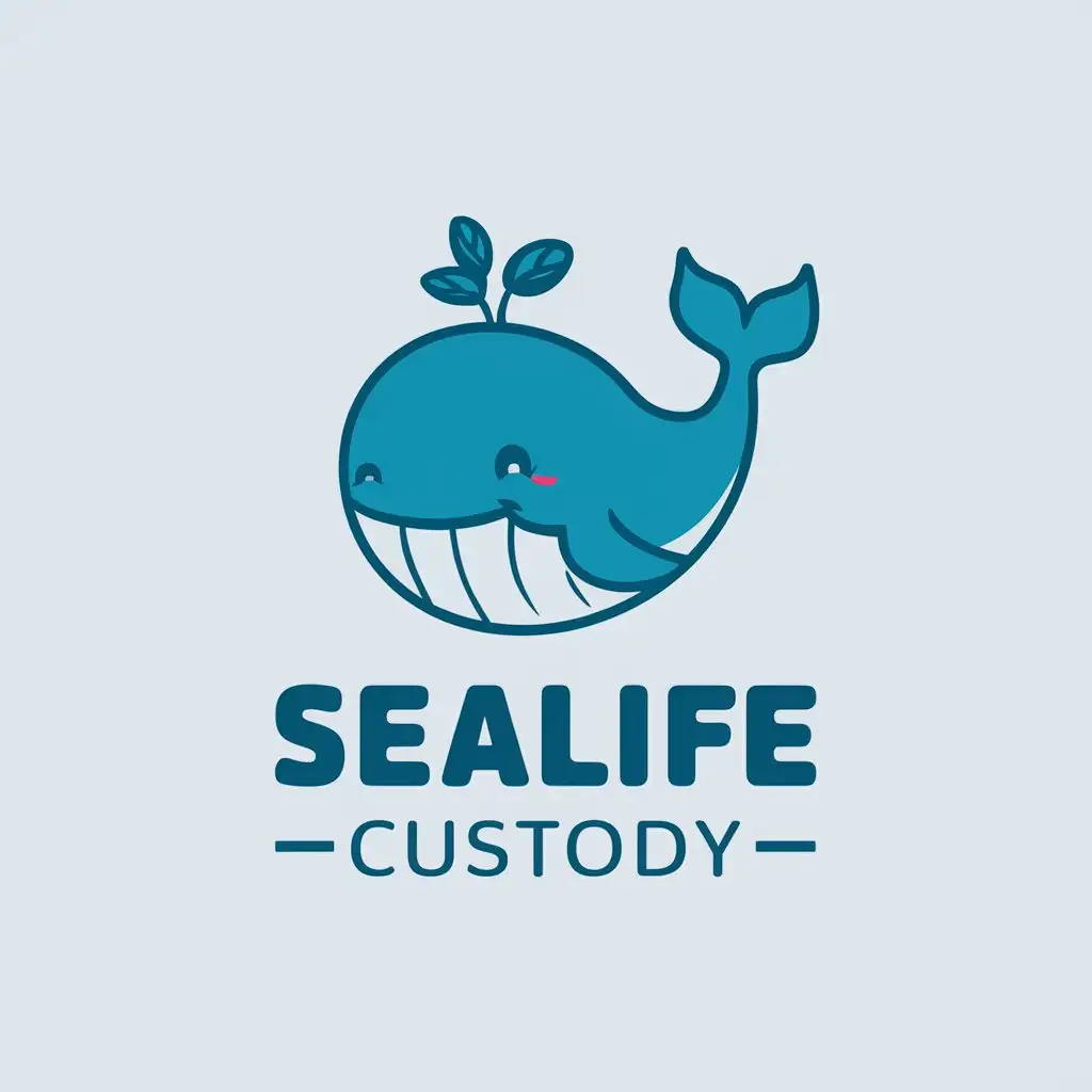 a vector logo design,with the text "sealife custody", main symbol:'Cartoon,' smile,' whale',Minimalistic,be used in Education industry,clear background