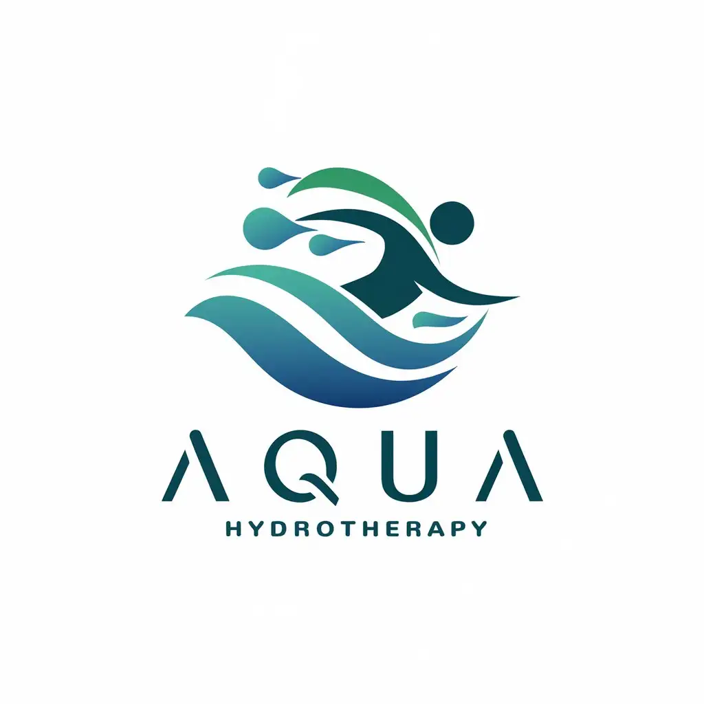 LOGO Design for Aqua Dynamic Human Silhouette with Flowing Water Elements in Blue Teal and Green