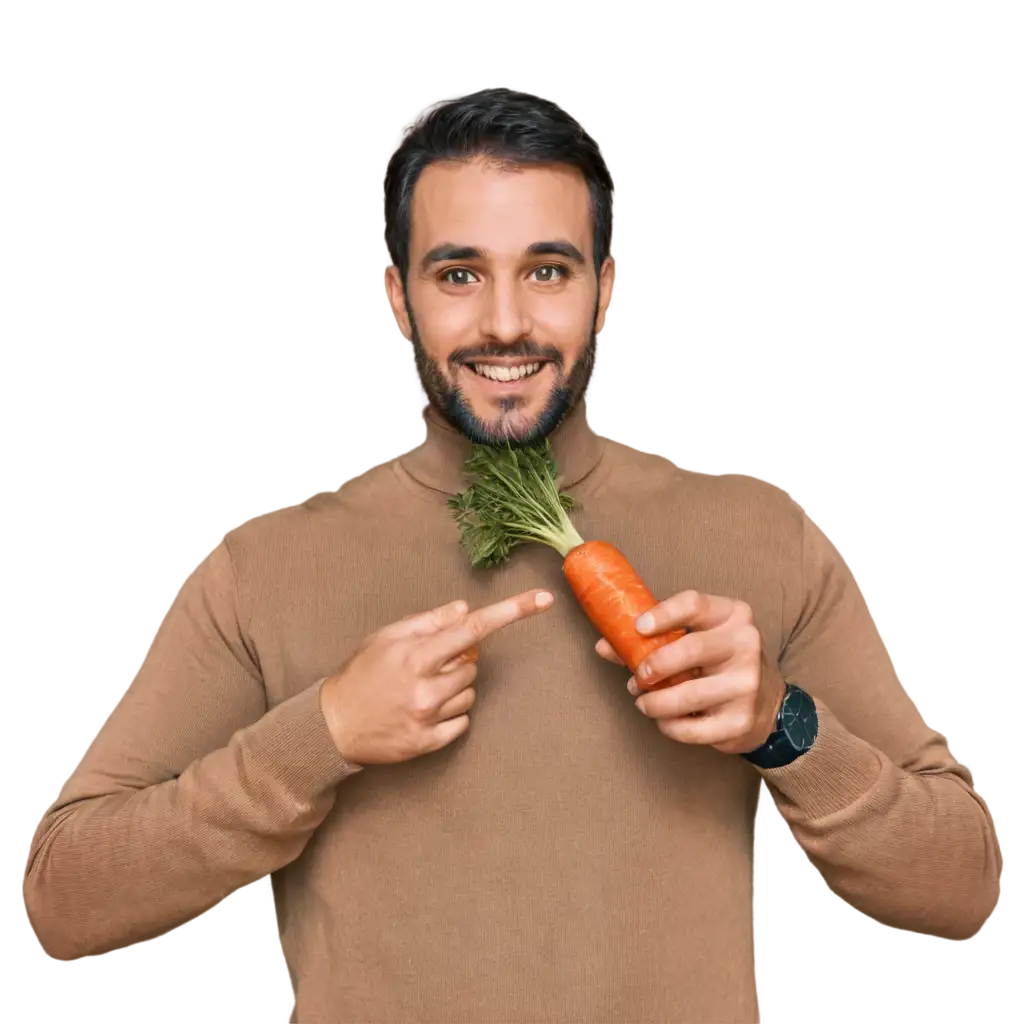 a man holding carrot