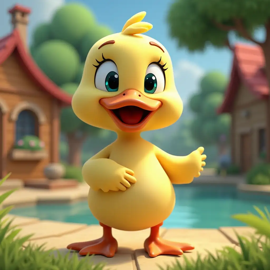 Convert the entire video into a 3D animation. Ensure that all characters, including HappyDucky, are animated in 3D. Maintain a cheerful, playful, and upbeat tone throughout the video. Use vibrant colors and smooth animations to bring the story to life. Keep the script and voiceover the same, but animate all scenes in 3D.