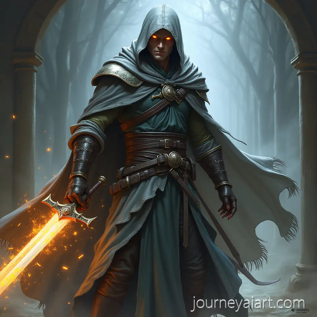 Drizzt-DoUrden-Dark-Elf-in-Action-with-GlDrizzt-DoUrden-in-actionowing-Rune-Sword-and-Spell-Effect