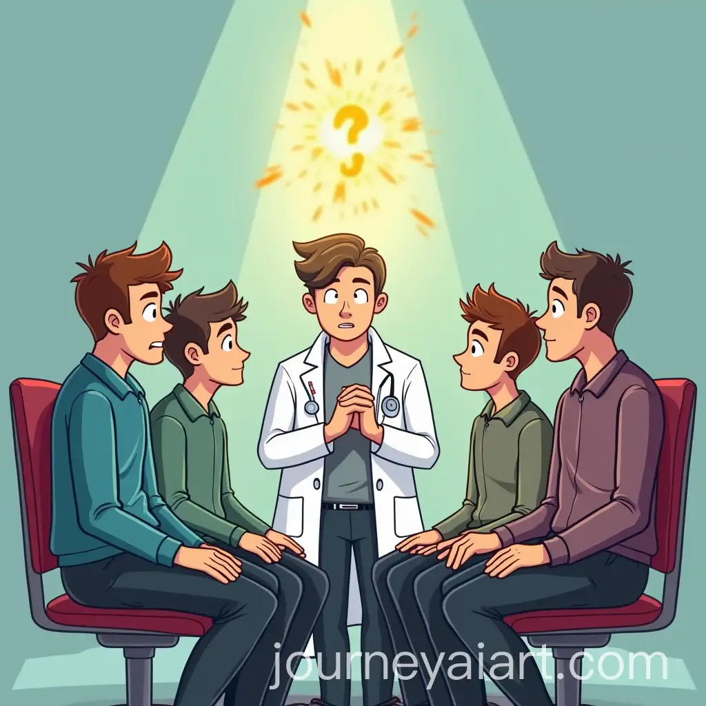 Advisor-in-Medical-Coat-Comically-Advises-Four-Guy-Students