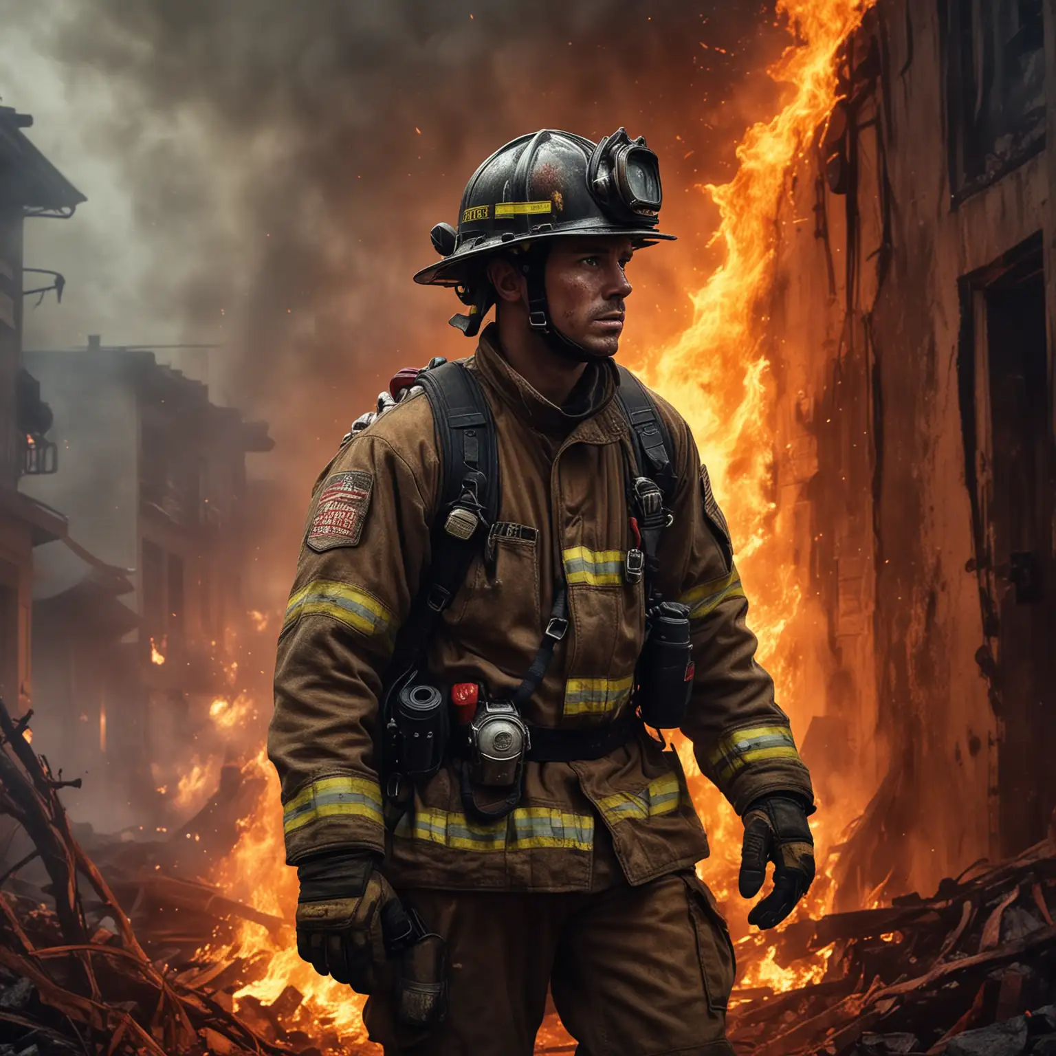 Heroic-Firefighter-Emerging-Through-Flames-in-Burning-Building