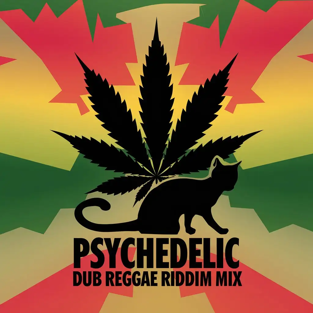 LOGO Design for Psychedelic Dub Reggae Riddim Mix Black Cat Marijuana and Psychedelic Rasta Color Theme