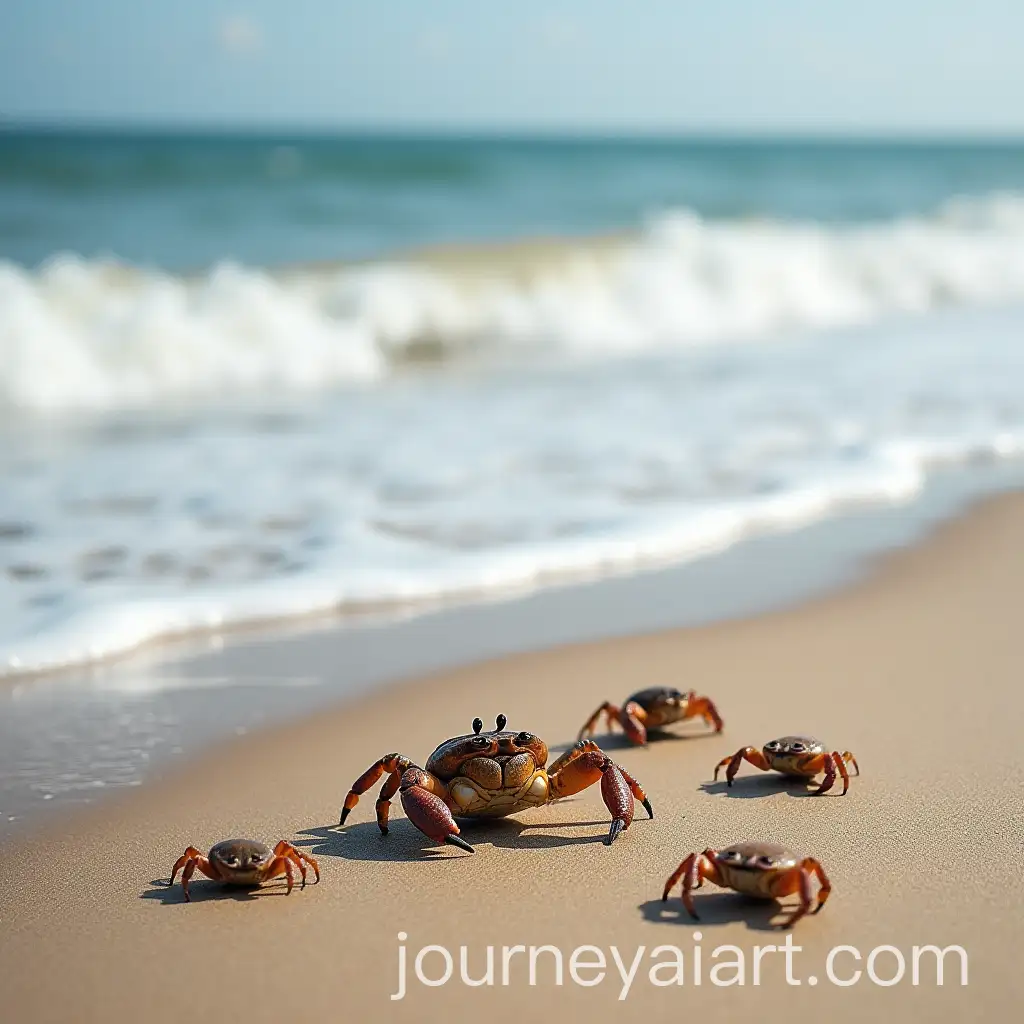 Crabs-and-Their-Babies-on-Beach-Sand