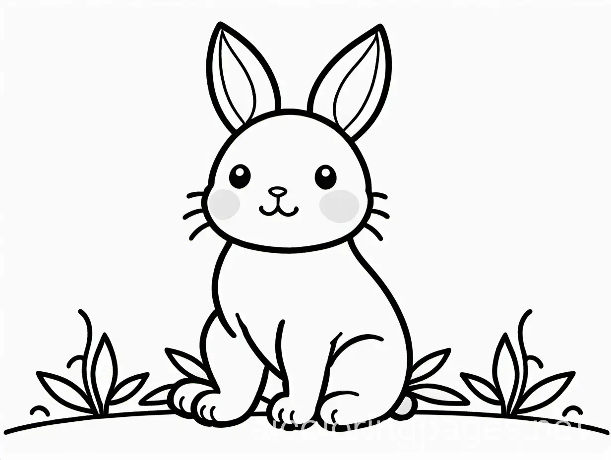 bunny, Coloring Page, black and white, line art, white background, Simplicity, Ample White Space. The background of the coloring page is plain white to make it easy for young children to color within the lines. The outlines of all the subjects are easy to distinguish, making it simple for kids to color without too much difficulty