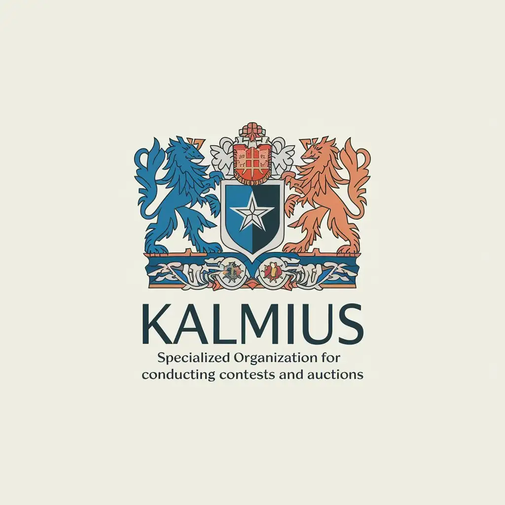 a vector logo design,with the text "Kalmius Specialized organization for conducting contests and auctions", main symbol:coats of arms and shields,Moderate,clear background