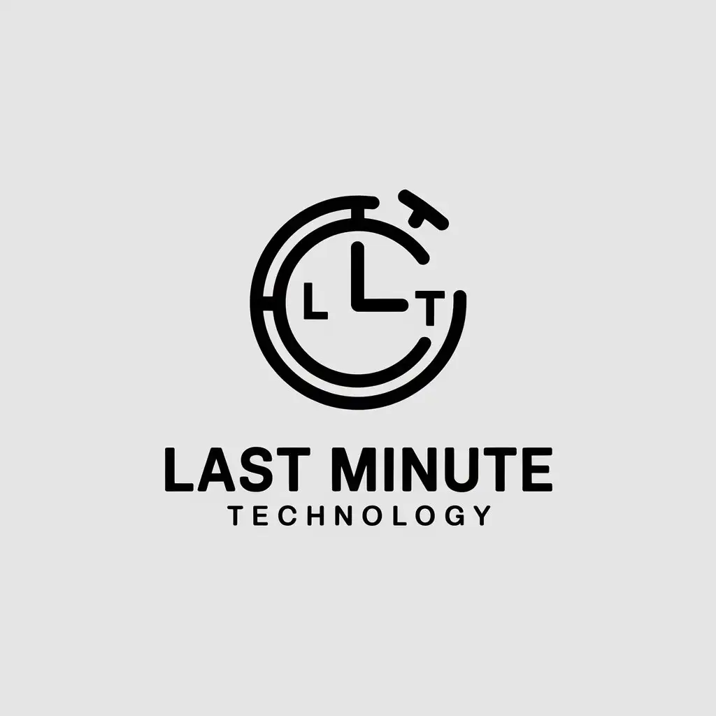 a vector logo design,with the text "Last minute technology", main symbol:clock, L, M, T,Minimalistic,be used in Internet industry,clear background