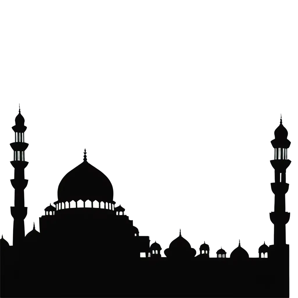 Silhouette-of-Black-and-White-Mosque-PNG-Image-for-Versatile-Design-Applications