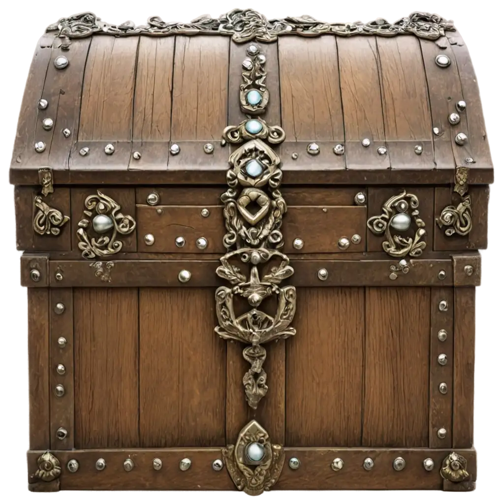 closed treasure chest, style: illustration, the whole chest fits in the picture, the chest is adorned with stones