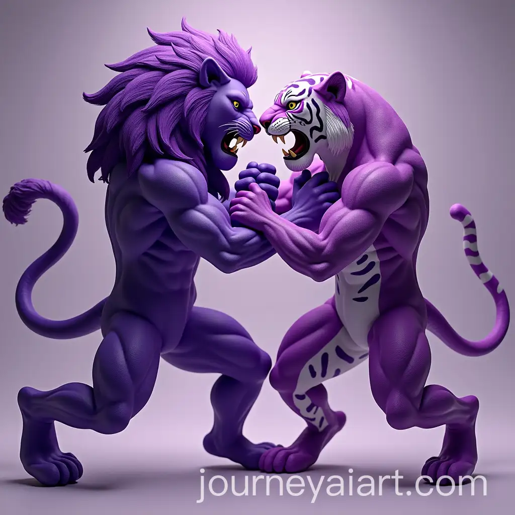 Lion-and-Tiger-Engaged-in-Intense-OneonOne-Fight-with-HumanLike-Muscular-Bodies