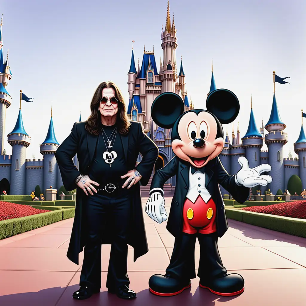 Cartoon-Ozzy-Osbourne-and-Mickey-Mouse-BacktoBack-at-Disney-Castle