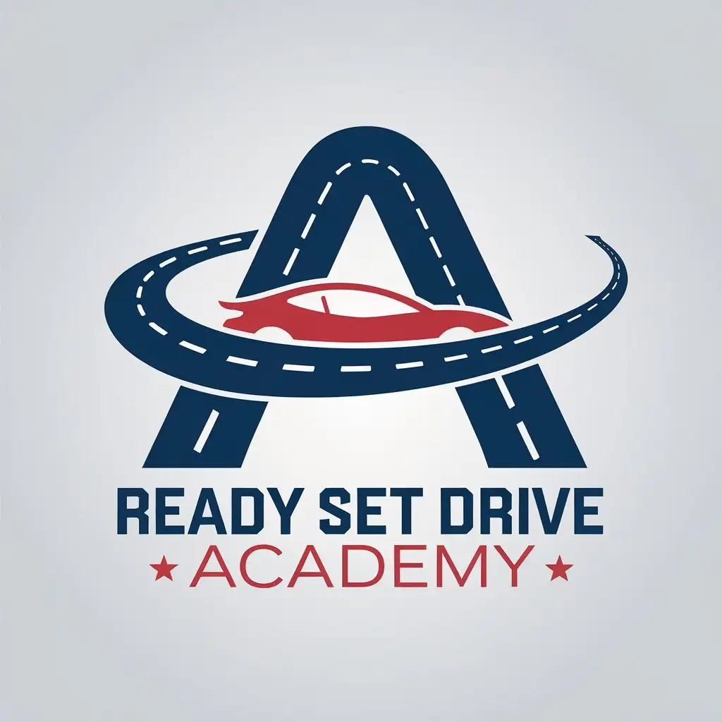 LOGO Design for Ready Set Drive Academy Modern Bold Car Road Imagery with Academy Theme