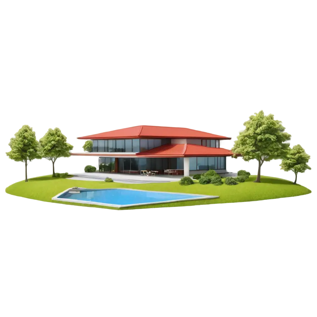 Modern-House-with-White-Walls-and-Red-Roof-PNG-Image-on-Floating-Island