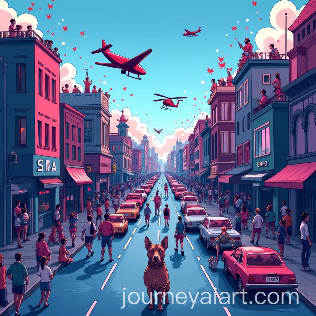 Abstract-Cartoonish-City-Scene-with-Esports-Players-Pitbulls-and-Hidden-Message