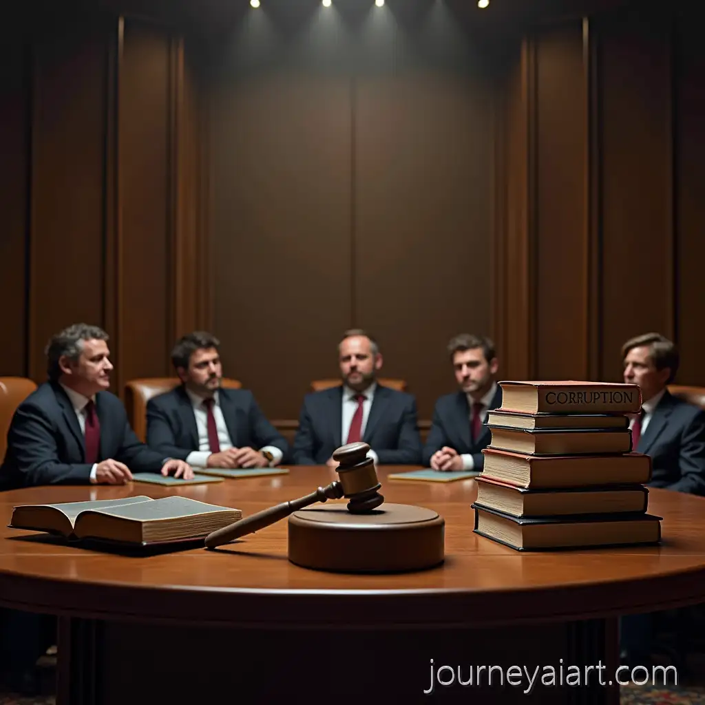 Formal-Meeting-with-Justice-Hammer-Striking-Corruption-Surrounded-by-Law-Books