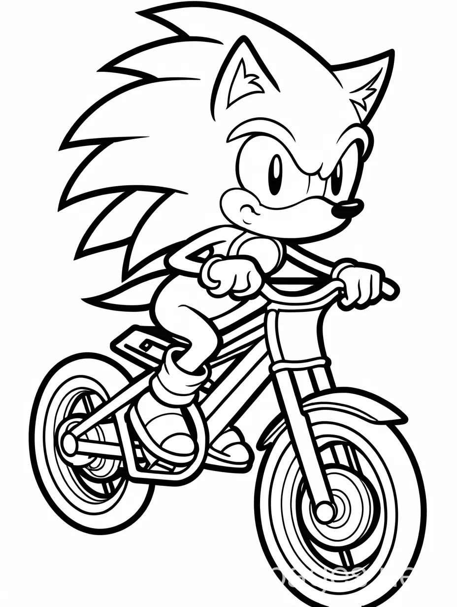 Sonic-Riding-Bike-Coloring-Page-Simple-Black-and-White-Line-Art