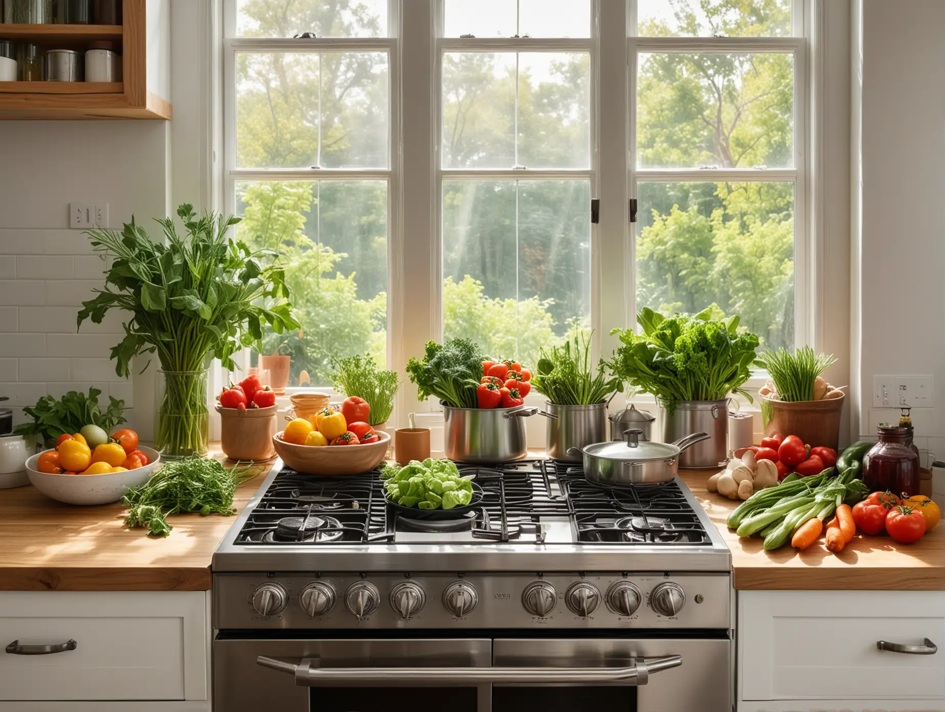 Cozy-Kitchen-with-Modern-Stove-and-Fresh-Vegetables-Under-Natural-Light